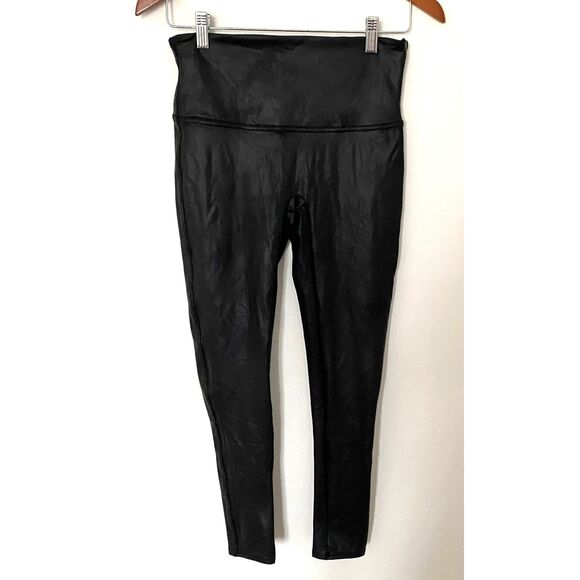 SPANX Ready-to-Wow! Faux Leather Black Stretchy Leggings PL - Picture 3 of 11